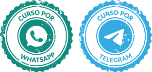 ilustrações de carimbos com os simbolos do whatsapp e telegram escrito "curso por whatsapp e curso por telegram"