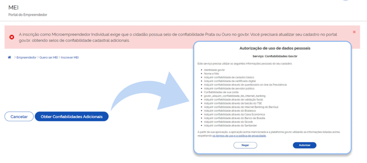 Página para autorizar uso de dados pessoais